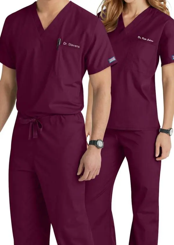 WINE ALLHEART V-NECK SCRUB SHIRT'S