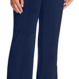 Navy blue wide-leg pants with a tiered design.