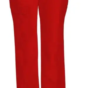 Bright red women's pants with a straight-leg cut.