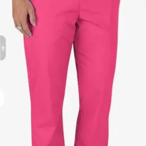 Bright pink women's pants with a straight cut.