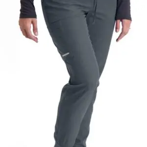 Person wearing dark grey pants and a dark long-sleeve top.