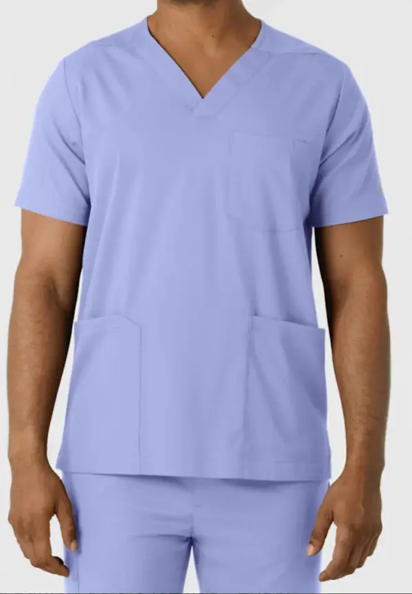 UNISEX CEIL BLUE V-NECK SCRUB SHIRT'S - DESIGNED BY HOTSCRUBZ - Image 4