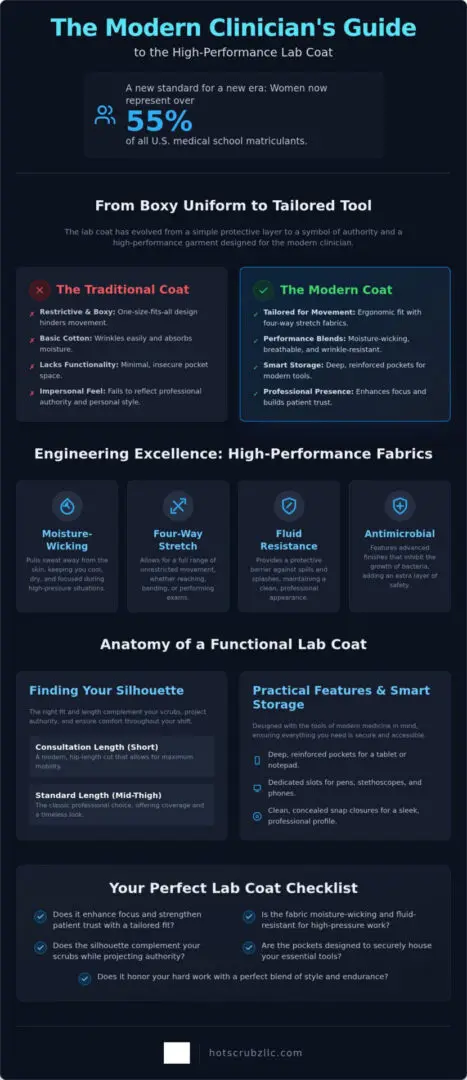 Modern clinician lab coat infographic